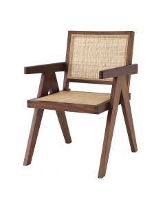 Aristide Classic Brown Dining Chair with Rattan Cane Webbing